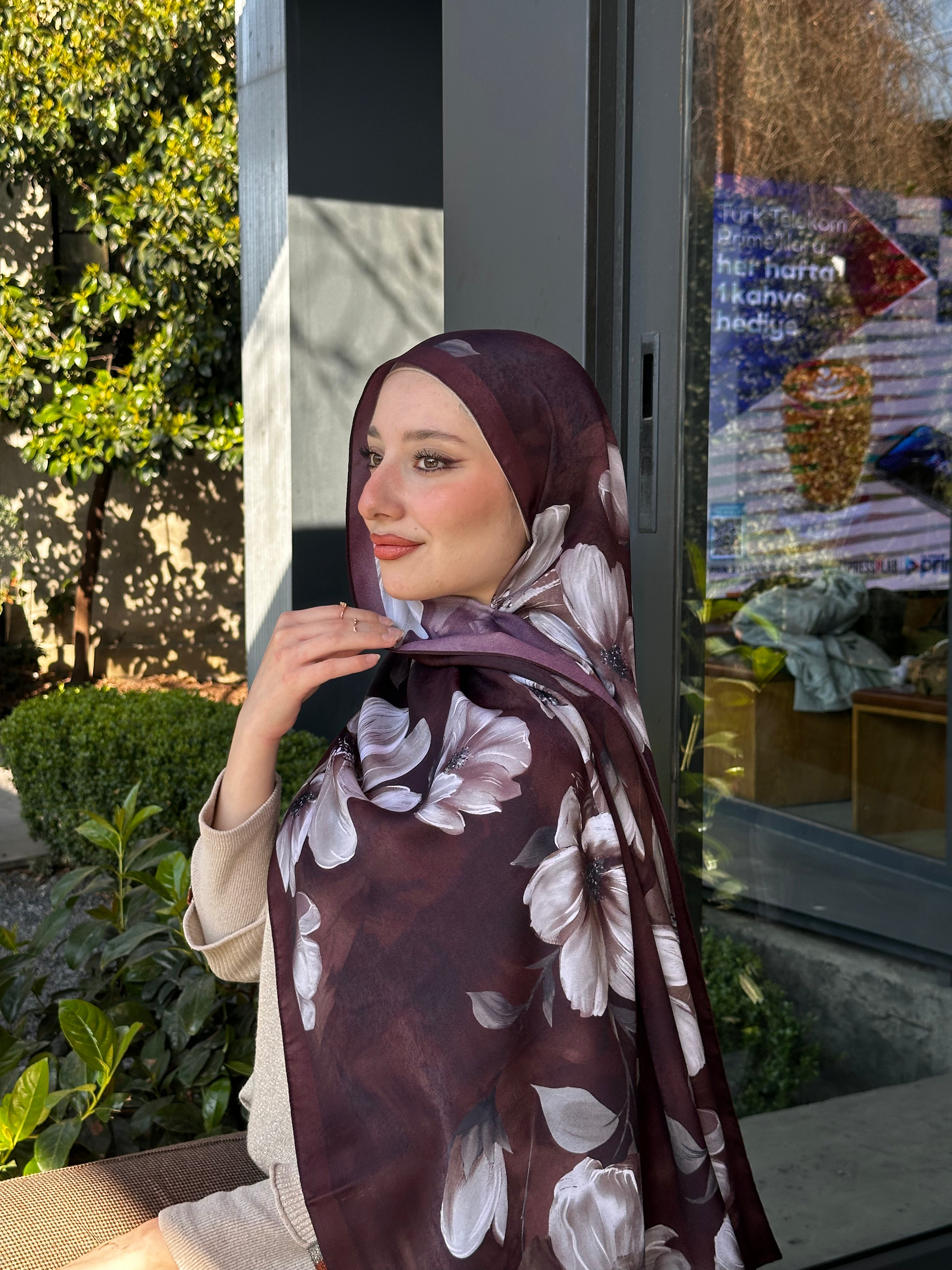 Gül Desenli Şal – Mürdüm