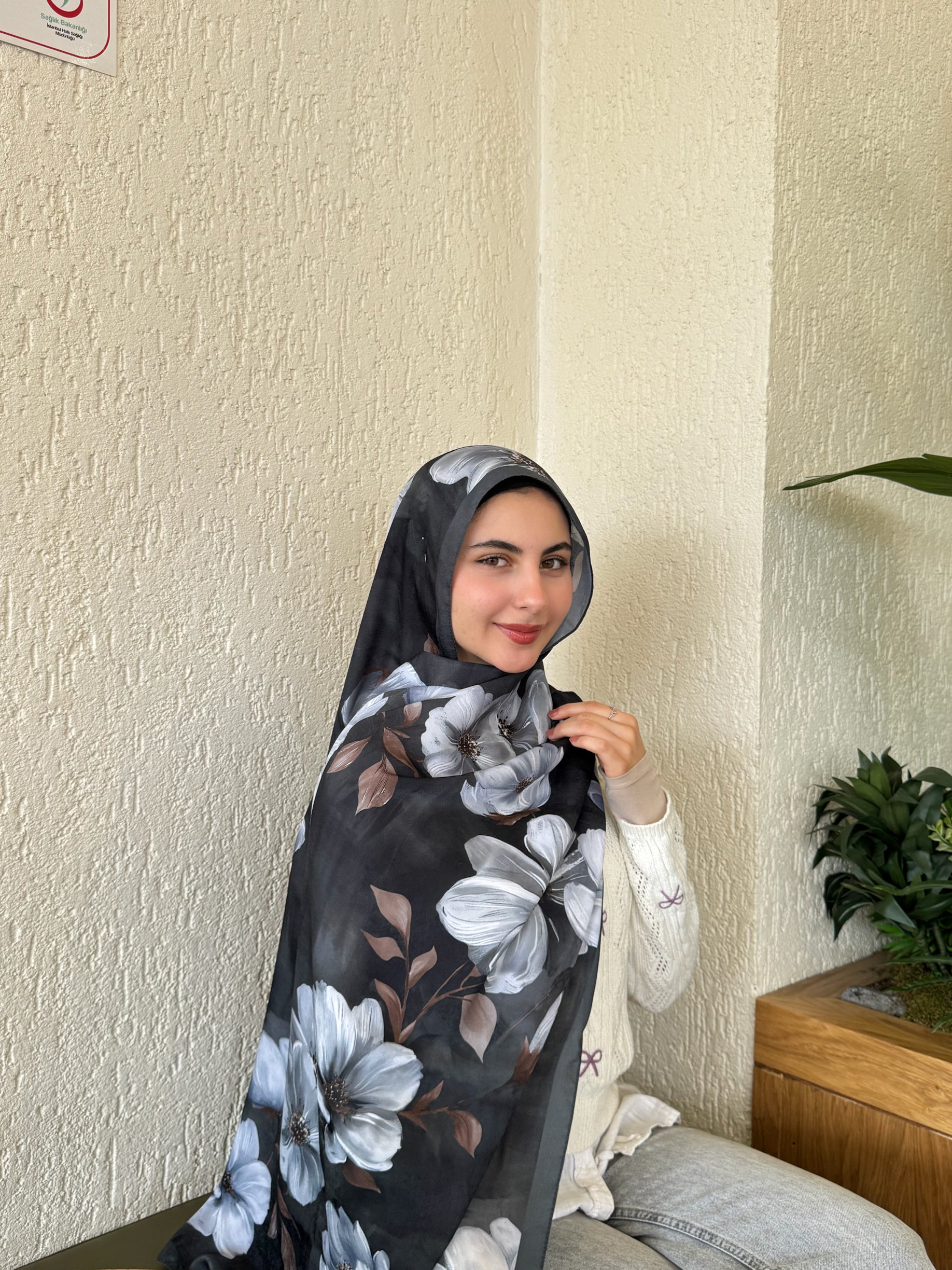 Gül Desenli Şal – Petrol