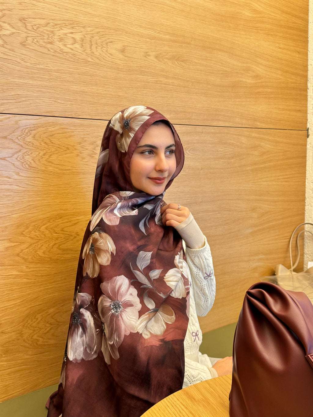 Gül Desenli Şal – Bordo